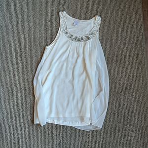 Creamy White Beaded Neck Tank Top